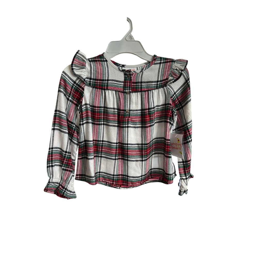 Jumping Beans Girls Plaid Ruffle Long Sleeve Shirt Size 4 Holiday NWT